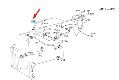 new mb sl r230 amg expansion reservoir to radiator vent tube a2305010625