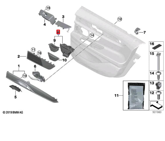 NEW BMW 7 G11 G12 REAR RIGHT DOOR PANEL ASHTRAY 51427398886 7398886 ORIGINAL