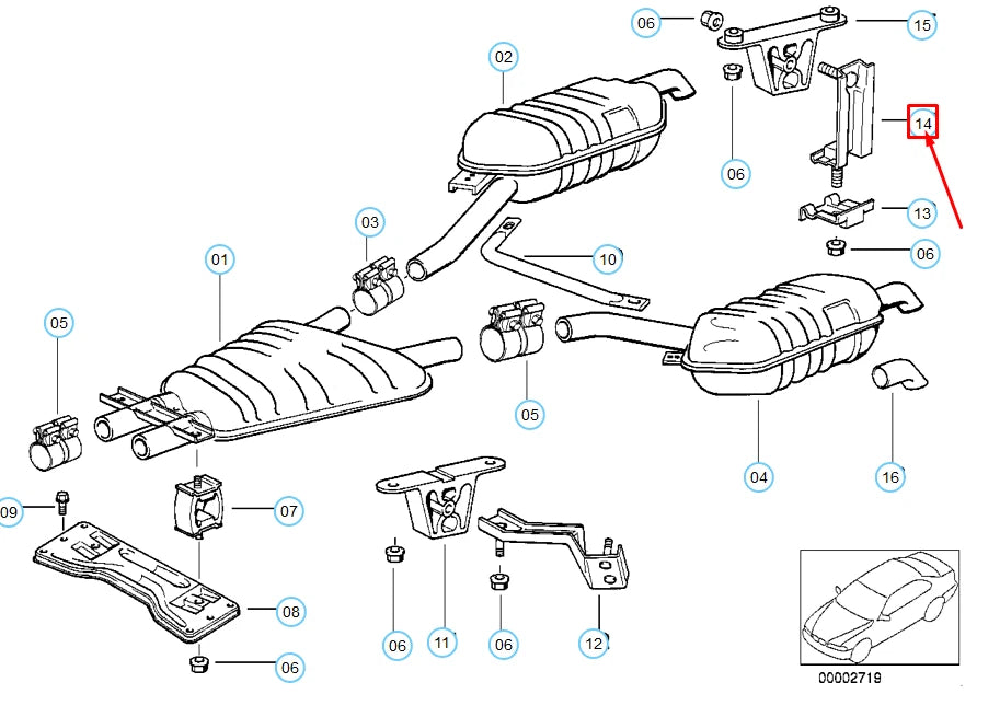 NEW BMW 7 E38 REAR EXHAUST SYSTEM RIGHT SUPPORT 18211704242 ORIGINAL