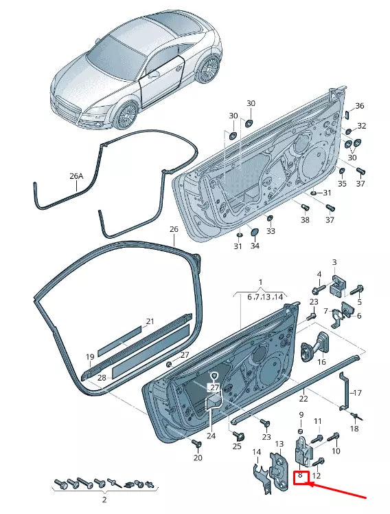 NEW AUDI TT 8J FRONT RIGHT LOWER DOOR HINGE 8J0831412