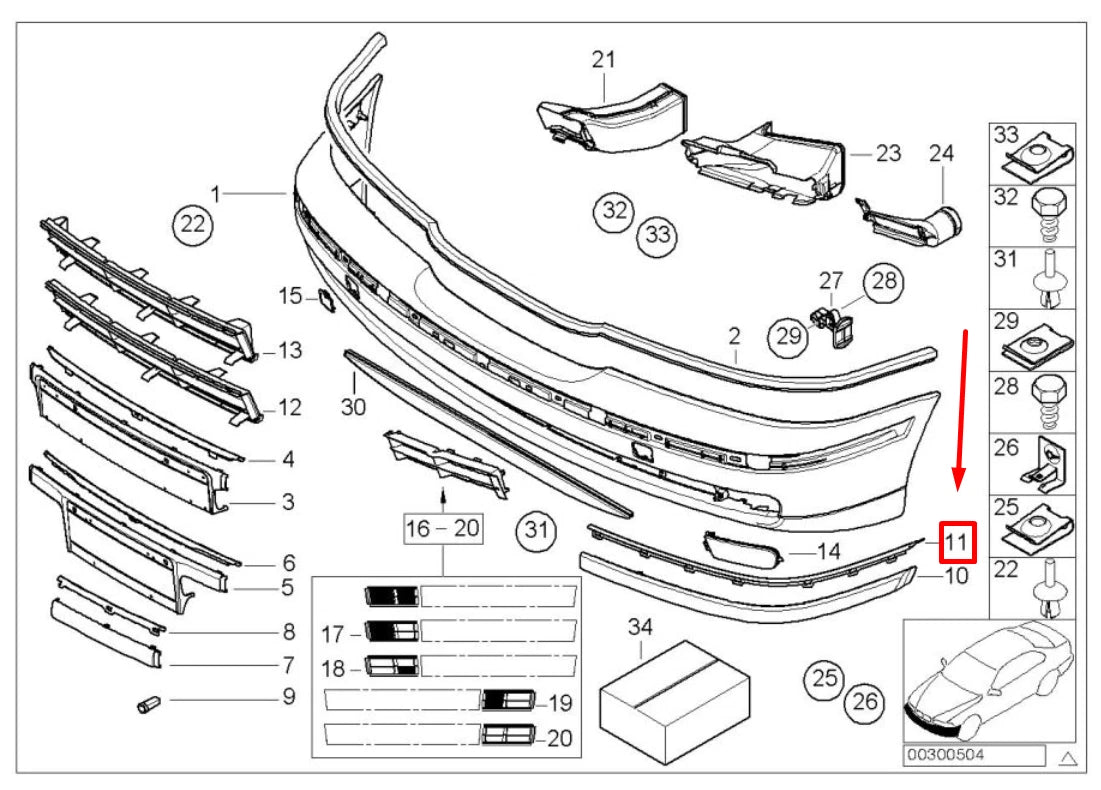 NEW BMW 5 E39 FRONT RIGHT BUMPER MOULDING 8226556 51118226556 ORIGINAL