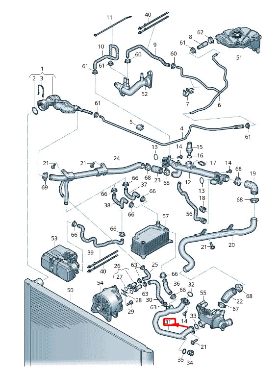 NEW AUDI A6 AVANT C6 FRONT CENTER ENGINE COOLANT PIPE 07L121481H ORIGINAL