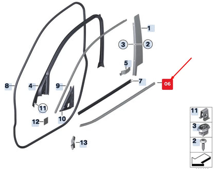 NEW BMW X3 F25 FRONT RIGHT EXTERIOR DOOR WINDOW WEATHERSTRIP 51337317906