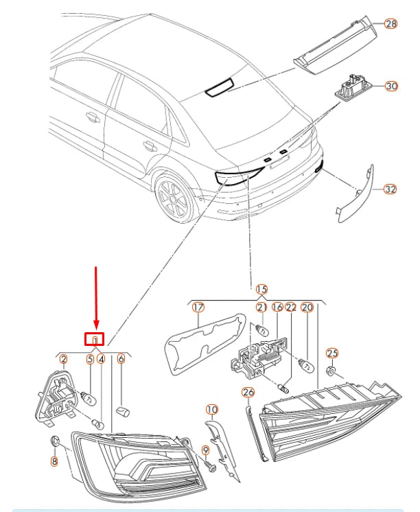 NEW AUDI A3 8V REAR RIGHT OUTER LED TAILLIGHT 8V5945096C ORIGINAL