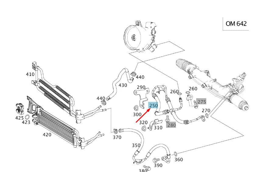 NEW MERCEDES-BENZ C W204 PUMP TO STEERING EXPANSION HOSE RHD A2044605324