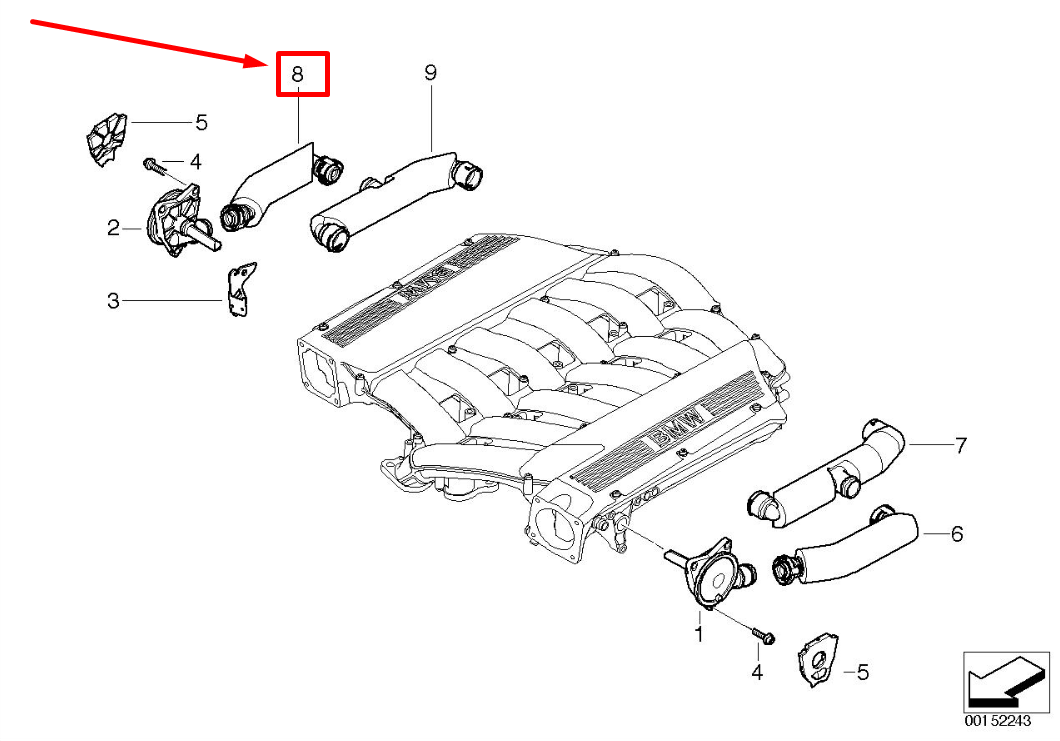 new bmw 7 e65, e66 right vent hose 7549712 11617549712 original