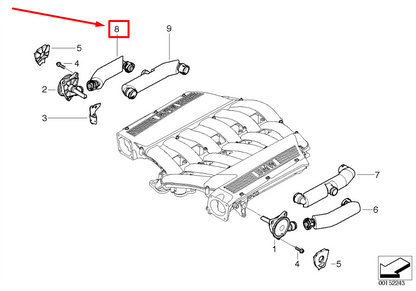 new bmw 7 e65, e66 right vent hose 7549712 11617549712 original