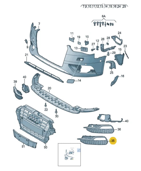 NEW AUDI A3 PA FRONT BUMPER LEFT SIDE GRILLE 8V3807681Q BMO 2013