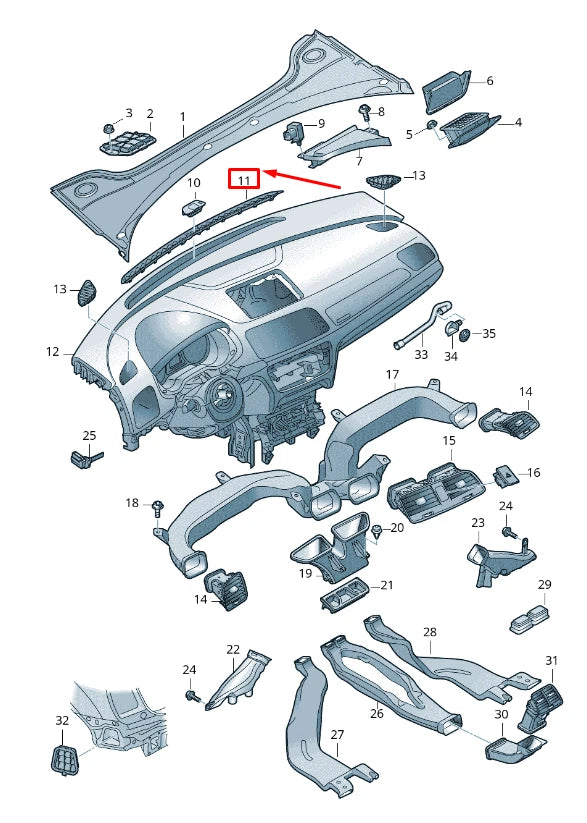 NEW AUDI Q3 8U UPPER CENTRE WINDSHIELD DEFROSTER NOZZLE 8U08196356PS