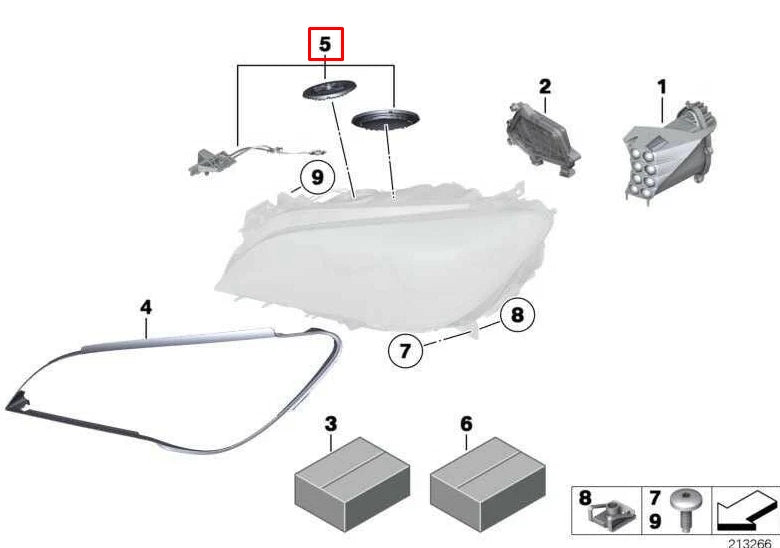 NEW BMW 7 F01 FRONT RIGHT HEADLIGHT COVER PLATE REPAIR KIT 63117225300 ORIGINAL