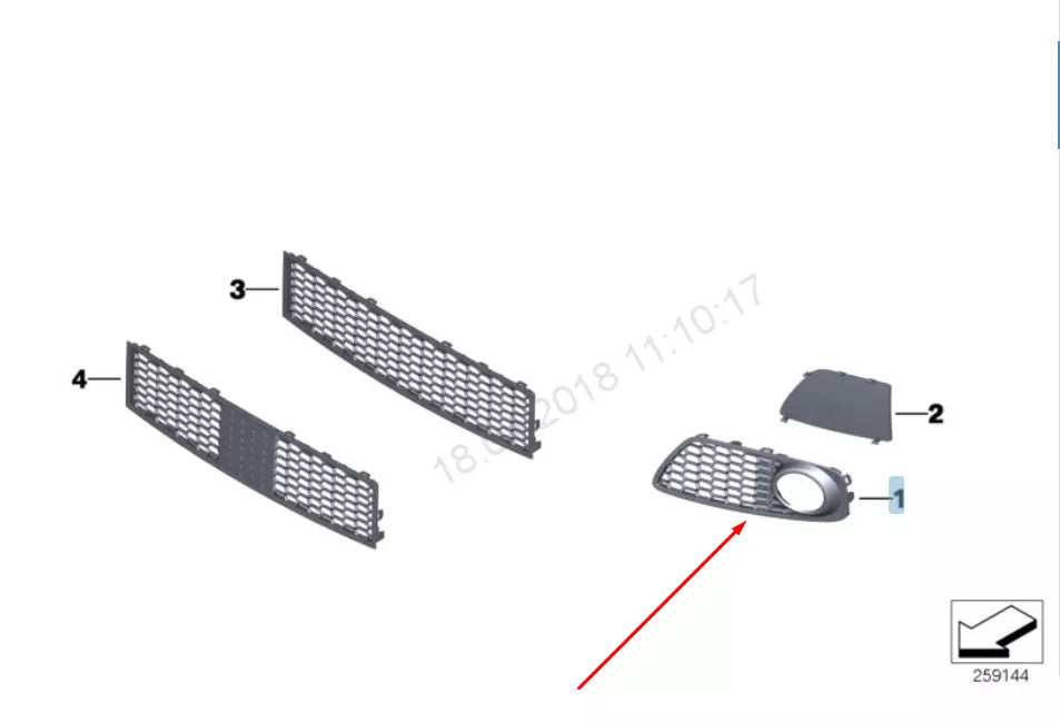 NEW BMW 5 GT F07 RIGHT FOG LIGHT GRILLE M SPORT 51118057332 8057332 2015