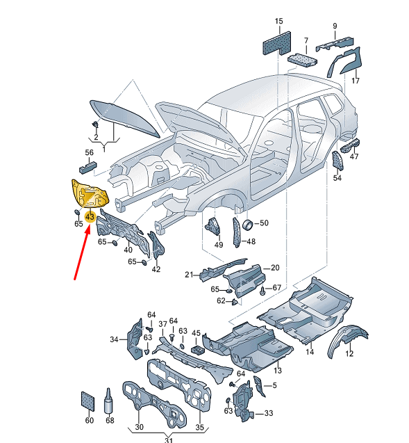 NEW VW TOUAREG 7P MK2 RIGHT WATER BOX SOUND ABSORBER 7P0863994B ORIGINAL