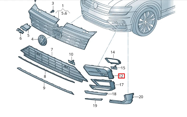 NEW VOLKSWAGEN TIGUAN AD FRONT BUMPER RIGHT GRILLE 5NN853666B041