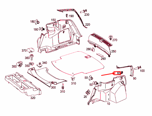new mercedes-benz c w204 luggage compartment bracket clip a2046930014 original