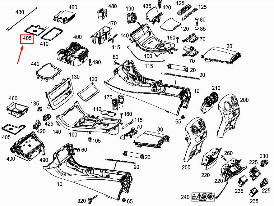 new mercedes-benz e w213 center console stowage comp. insert a2136890100
