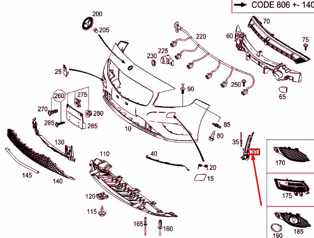 NEW MB A W176 FRONT BUMPER LEFT GUIDE MOUNTING RAIL A1768851021 ORIGINAL