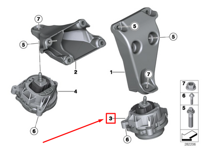 new bmw 3 f30, f80 left engine mount 22116867441 6867441 original