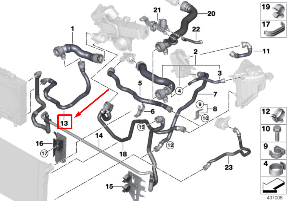 new bmw 6 cabrio f12 engine coolant hose 17127807033 7807033 original