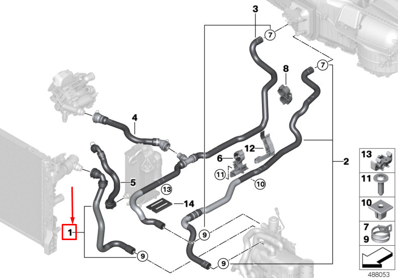 new bmw 7 g11 engine coolant feed hose 64219318344 original