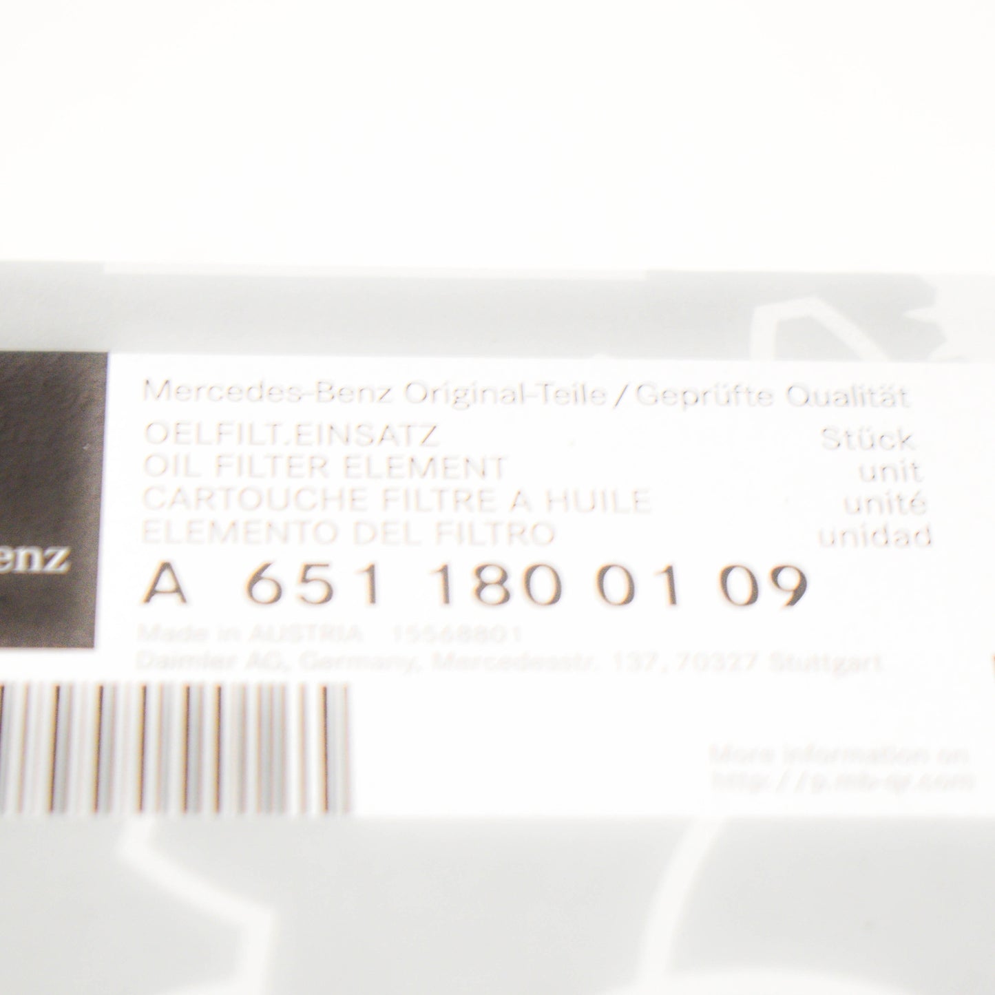 NEW MERCEDES-BENZ E-CLASS W212 ENGINE OIL FILTER A6511800109 2010 ORIGINAL