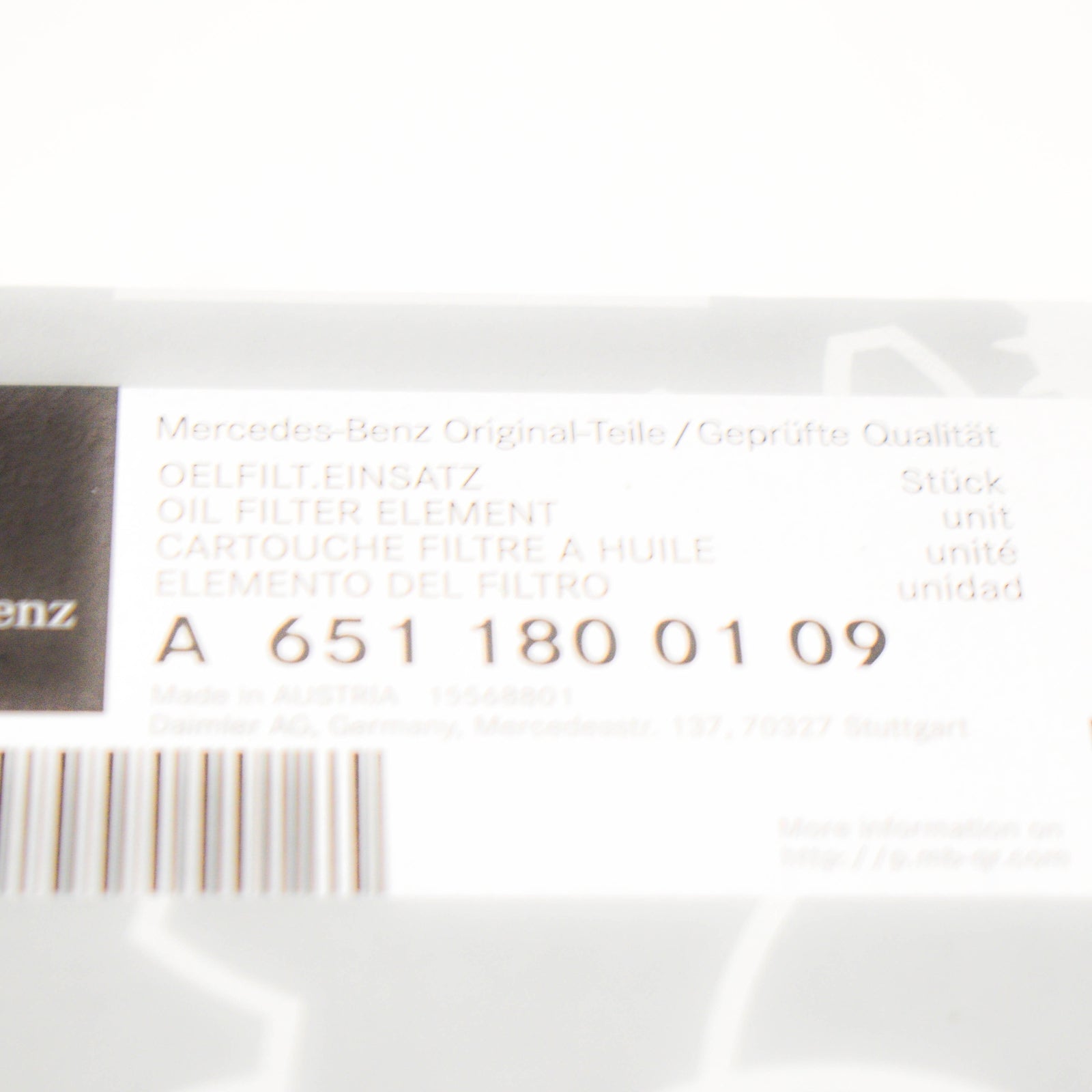 NEW MERCEDES-BENZ E-CLASS W212 ENGINE OIL FILTER A6511800109 2010 ORIGINAL