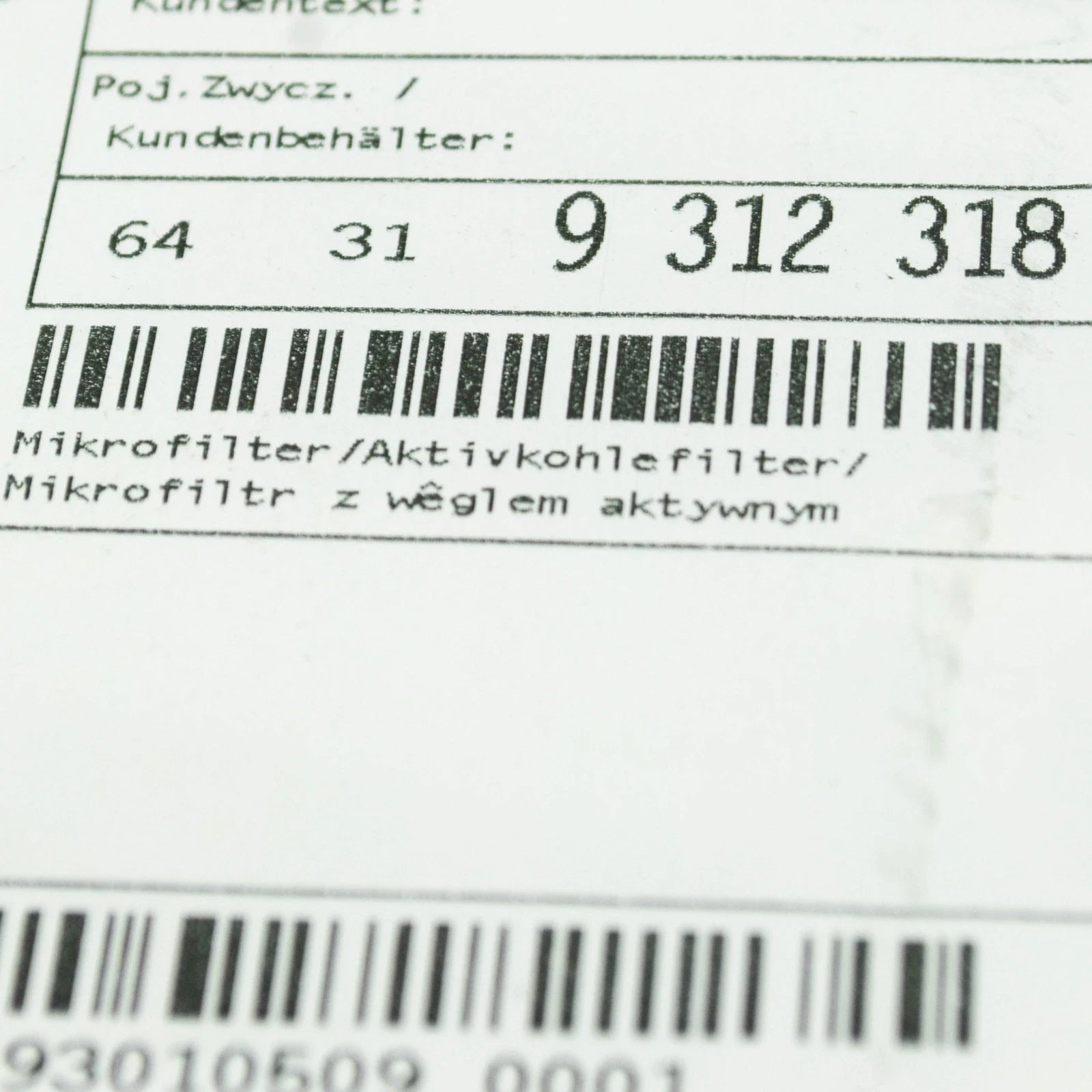 NEW BMW X4 F26 CHARCOAL CABIN AIR FILTER 64319312318 9312318 ORIGINAL