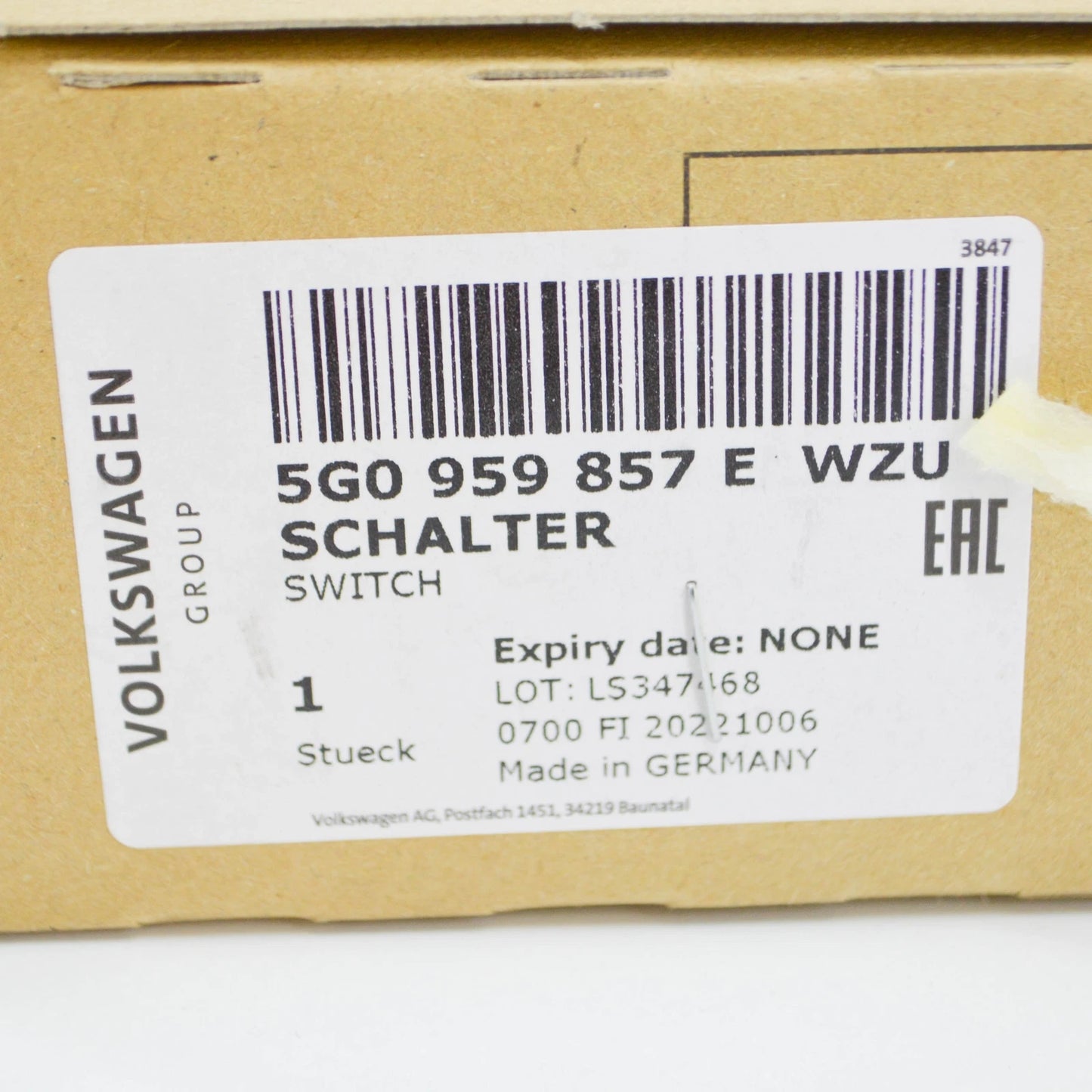 NEW VW GOLF MK7 FRONT LEFT DOOR WINDOW SWITCH LHD 5G0959857EWZU ORIGINAL