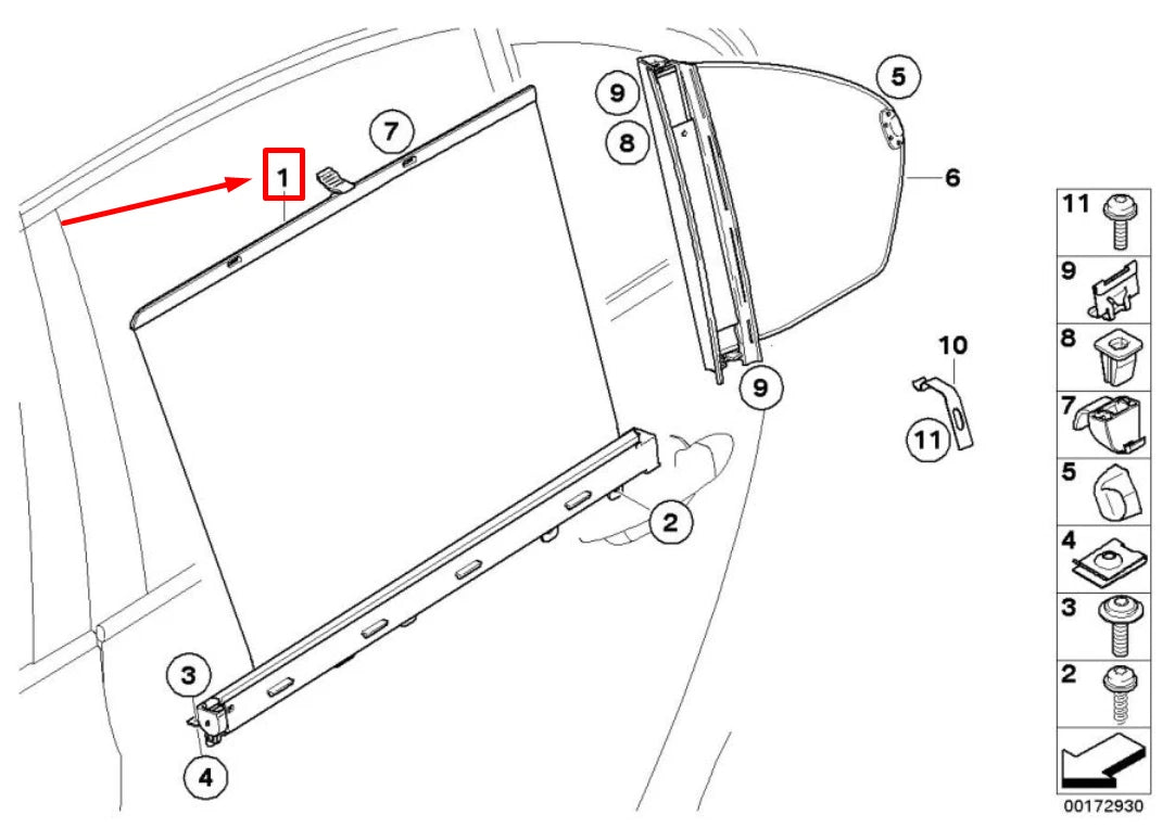 NEW BMW 5 E60 REAR LEFT DOOR SUN BLIND 7079391 51427079391 ORIGINAL