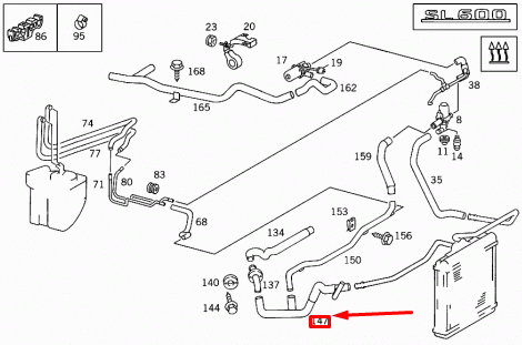 NEW MB SL R129 INTERMEDIATE PIECE TO HEAT EXCHANGER HOSE A1298324594 ORIGINAL