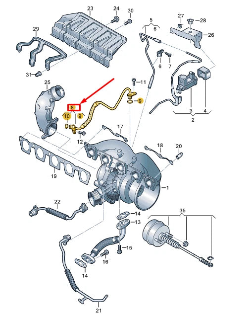 NEW AUDI A3 SPORTBACK 8Y TURBOCHARGER OIL FEED LINE 07K145778F ORIGINAL