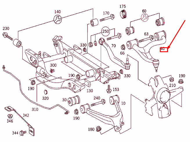 new mb ml w163 rear top right transverse control arm a1633520501 original