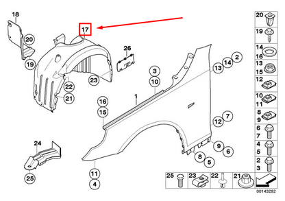 new bmw 5 e60 front left inner fender 7033749 51717033749 original