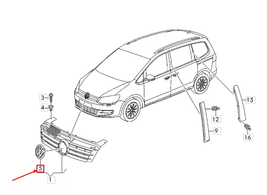 NEW VOLKSWAGEN SHARAN 7N MK2 FRONT RADIATOR GRILLE BADGE 7N0853601DJZA ORIGINAL