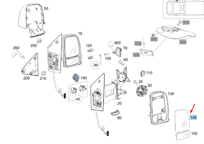 NEW MB SPRINTER W907 FRONT RIGHT DOOR MIRROR UPPER GLASS A9108112600 ORIGINAL