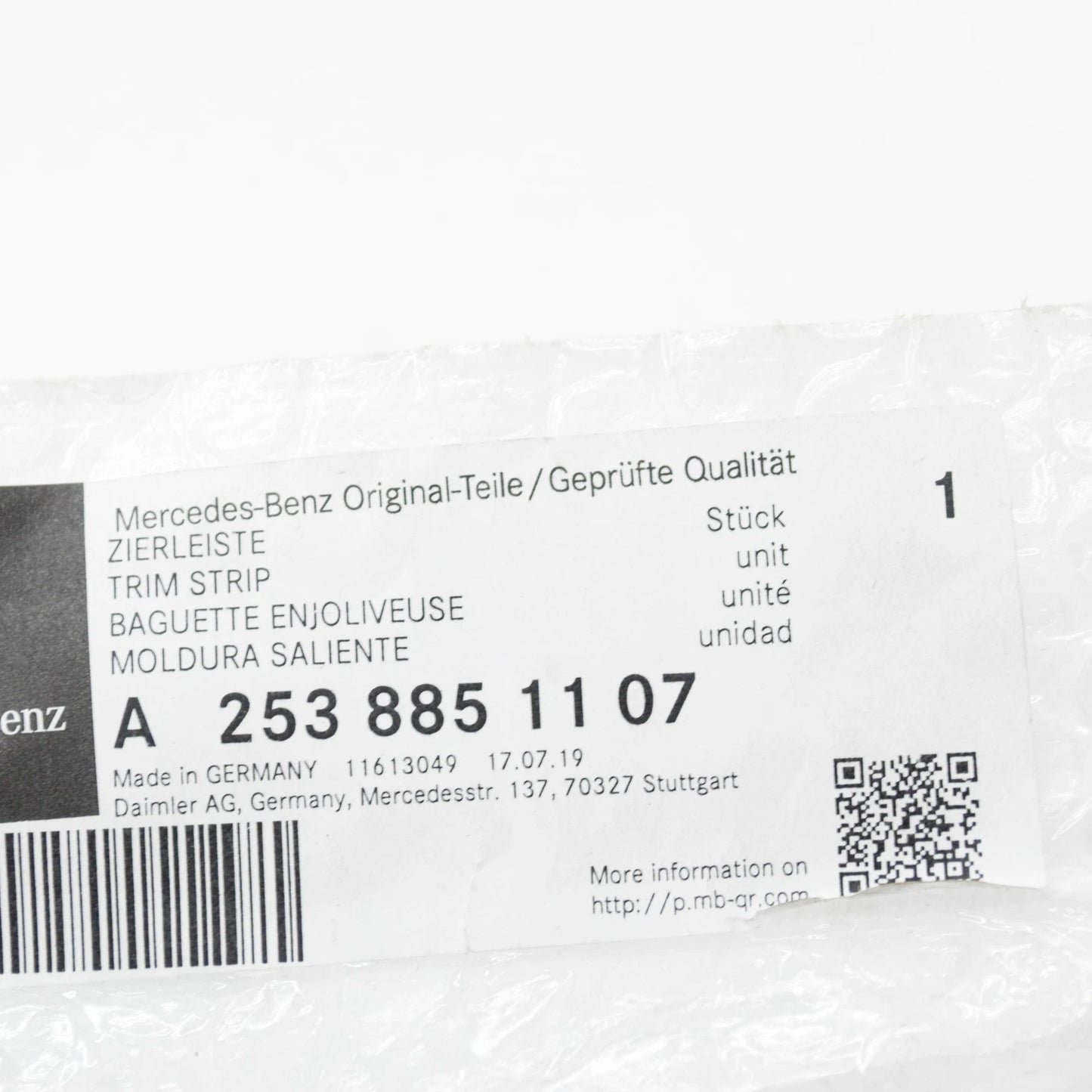 NEW MERCEDES-BENZ GLC C253 REAR LEFT BUMPER MOLDING AMG A2538851107 ORIGINAL