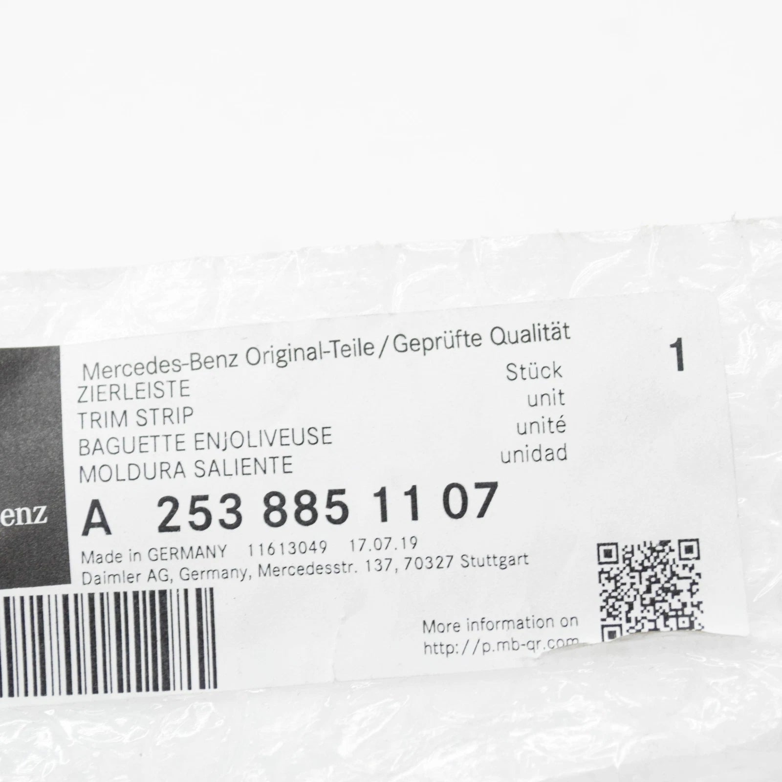 NEW MERCEDES-BENZ GLC C253 REAR LEFT BUMPER MOLDING AMG A2538851107 ORIGINAL