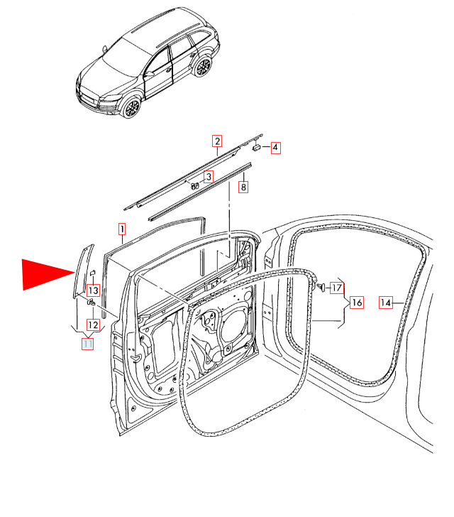 NEW AUDI Q7 4L FRONT RIGHT DOOR EXTERIOR B PILLAR TRIM 4L0837902A1P9 ORIGINAL