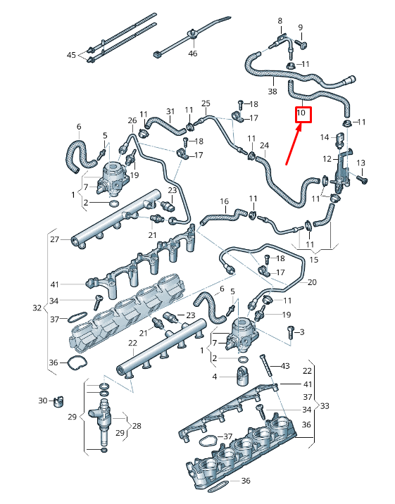 new audi r8 4s rear left fuel hose 07l127509ct original