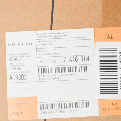 NEW BMW X6G06 FRONT CENTER LOWER BUMPER GRILLE 7446164 51117446164 ORIGINAL