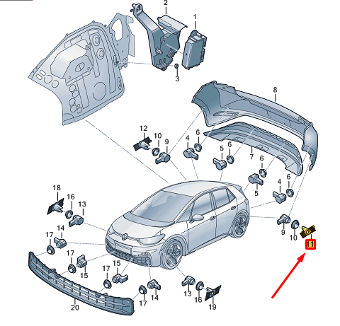 new vw id.3 e11 rear left side bumper park sensor bracket 10a919397gru original