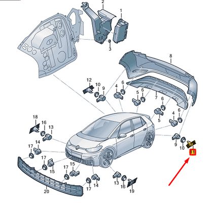new vw id.3 e11 rear left side bumper park sensor bracket 10a919397gru original