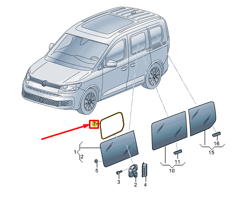 new vw caddy sb mk4 rear right door window seal 2k7845342d5ap original