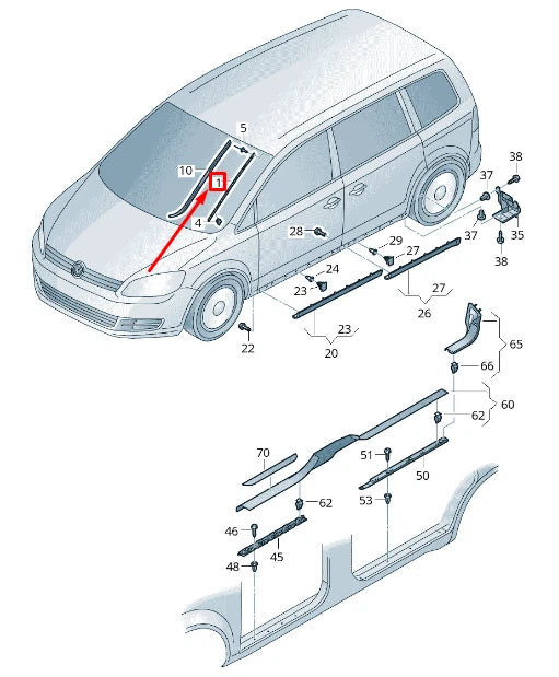 NEW VW SHARAN 7N RIGHT WATER DEFLECTOR RETAINING STRIP 7N0854542