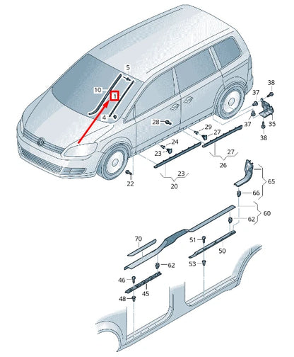 NEW VW SHARAN 7N RIGHT WATER DEFLECTOR RETAINING STRIP 7N0854542