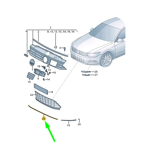NEW VOLKSWAGEN PASSAT B8 FRONT BUMPER CENTER TRIM 3G0853245A2ZZ ORIGINAL