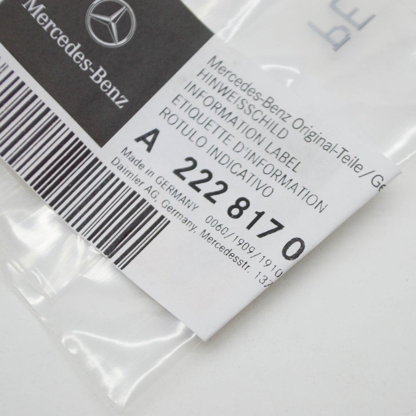 NEW MERCEDES-BENZ S W222 AIR CONDITIONING INFO LABEL A2228170320 2013 ORIGINAL