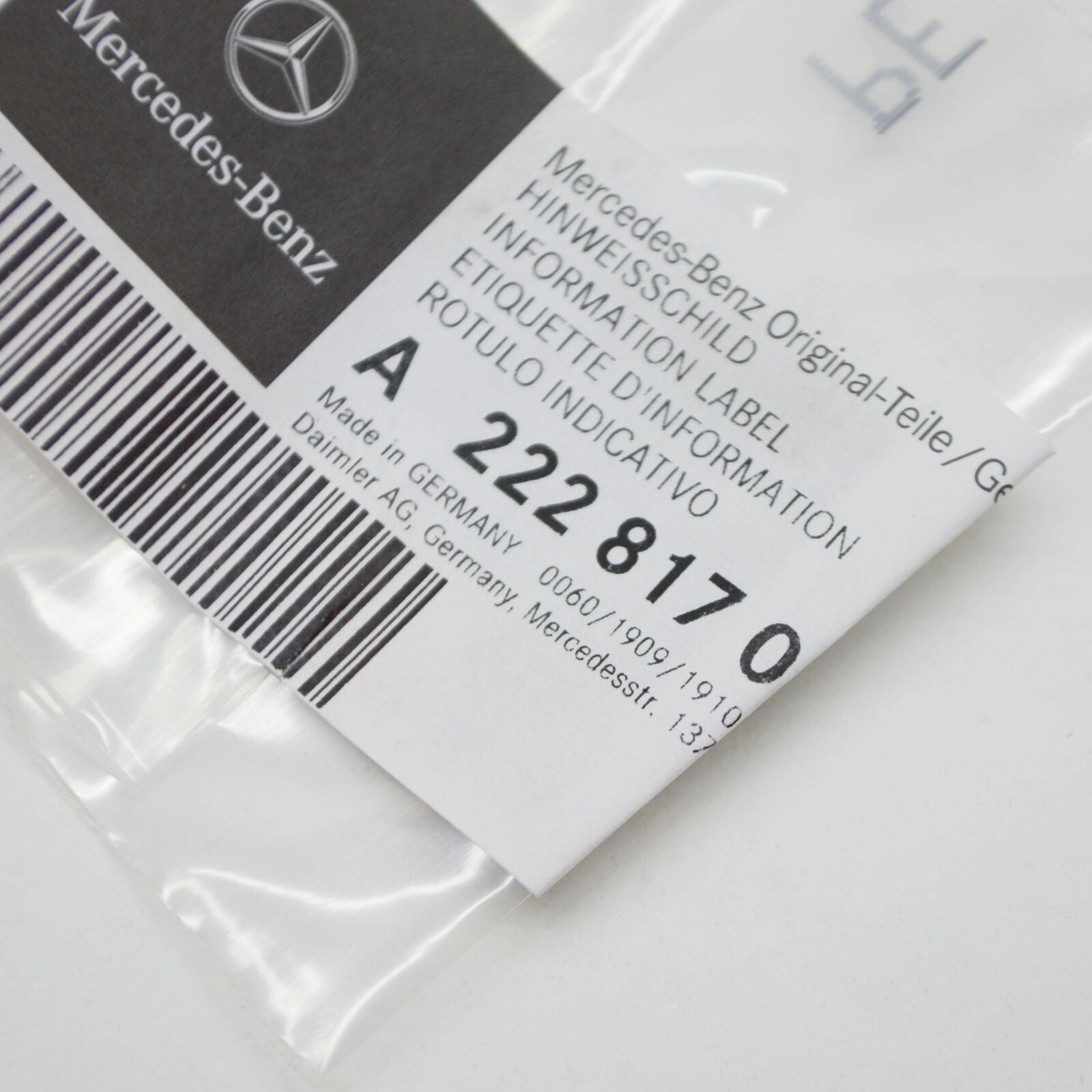 NEW MERCEDES-BENZ S W222 AIR CONDITIONING INFO LABEL A2228170320 2013 ORIGINAL