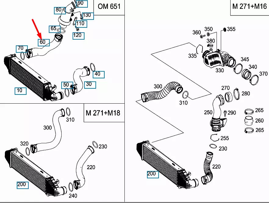 NEW MERCEDES-BENZ C-CLASS W204 RIGHT SIDE INTERCOOLER HOSE A2045286682