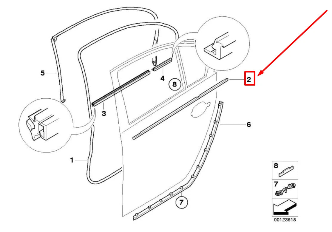 NEW BMW 5 E60 REAR RIGHT DOOR OUTER WINDOW WELL STRIP 7135164 51227135164