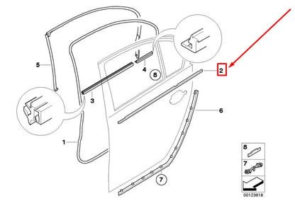 NEW BMW 5 E60 REAR RIGHT DOOR OUTER WINDOW WELL STRIP 7135164 51227135164